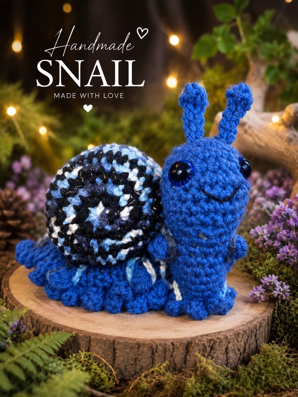 Handmade Blue Crochet Snail Plush Toy - Cute Kids Stuffed Animal